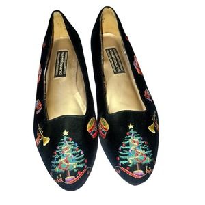 Vintage Velvet Christmas embroidered Flats